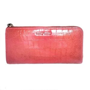 Miu Miu pink croc embossed leather wallet